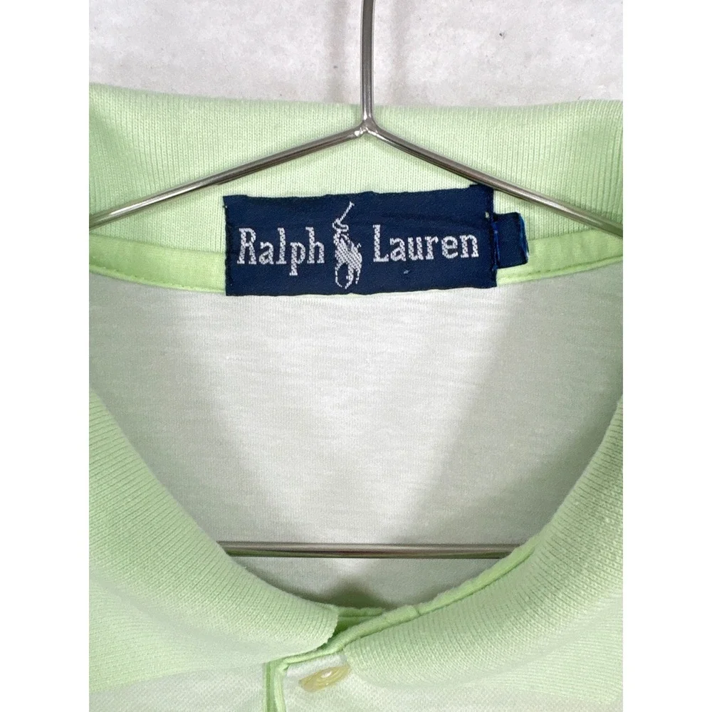 Vintage Ralph Lauren Polo Shirt Mens XL Lime Green Striped Short Sleeve Y2K